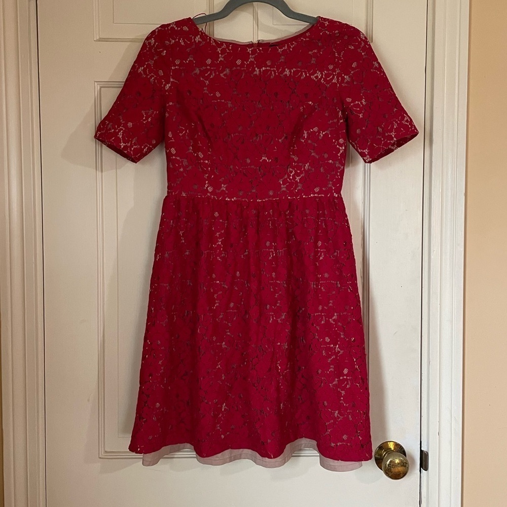 Adrianna Papell Petite Women's Red Lace Sheath Dress Size 4P - Picture 13 of 14